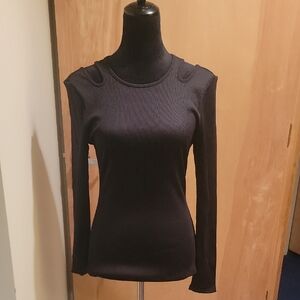 White House Black Market Black Cold Shoulder Ribbed Top Sz Med